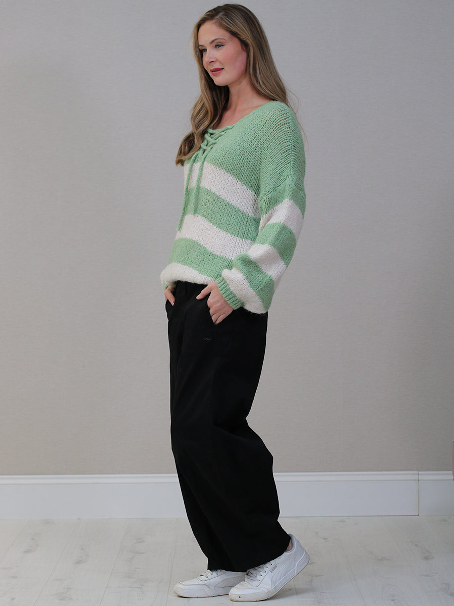 Woolen Knit Striped Crop Jumper
