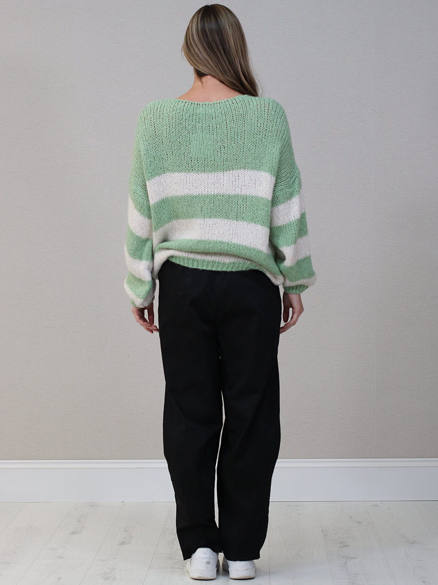 Woolen Knit Striped Crop Jumper