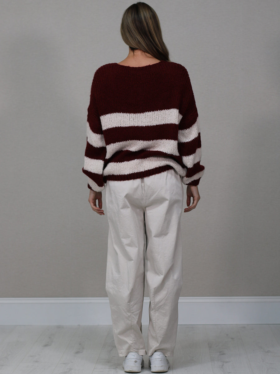 Woolen Knit Striped Crop Jumper