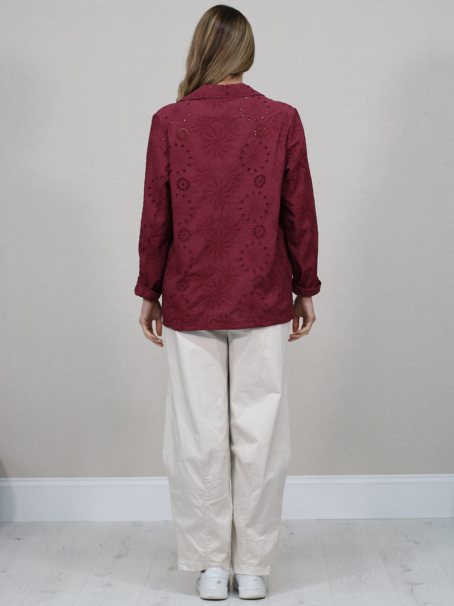 Solid Cotton Broderie Eyelet Ladies Blazer