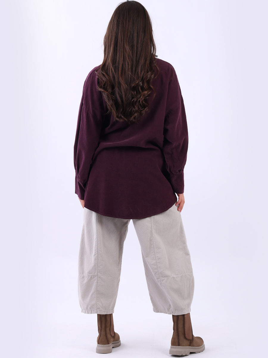 Women Solid Cotton Corduroy Collared Shirt