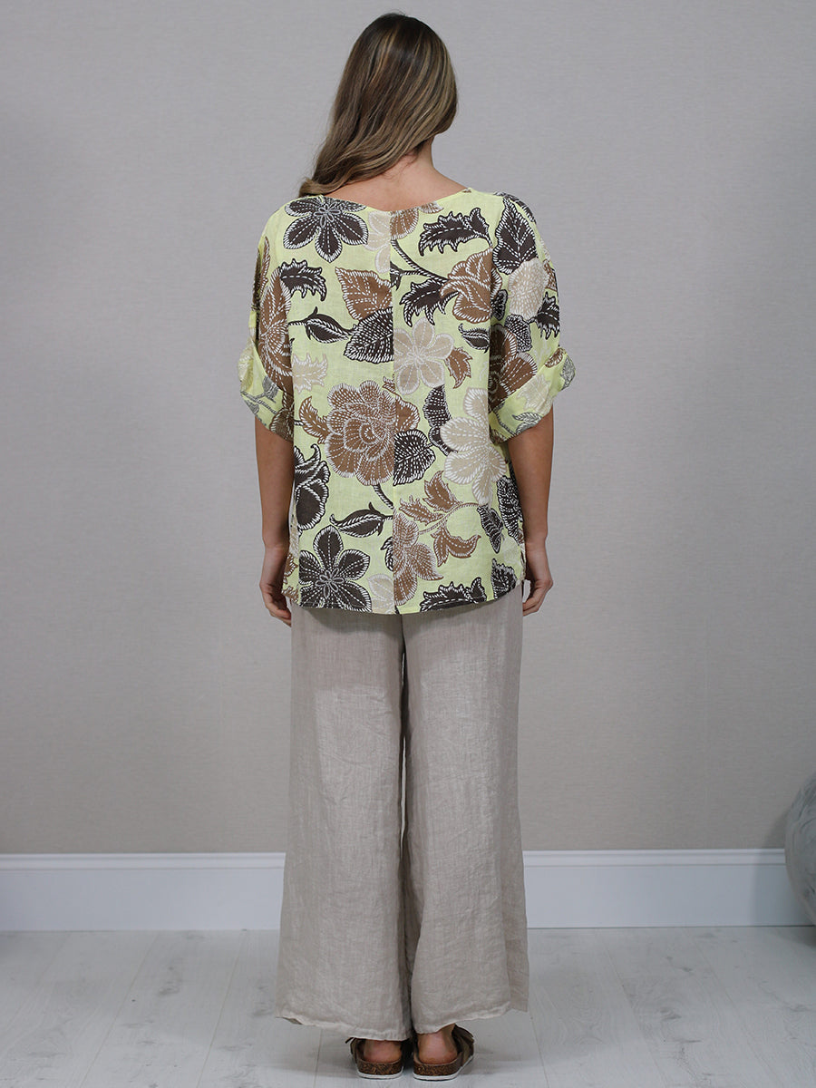 Italian Women Floral Linen Shirt