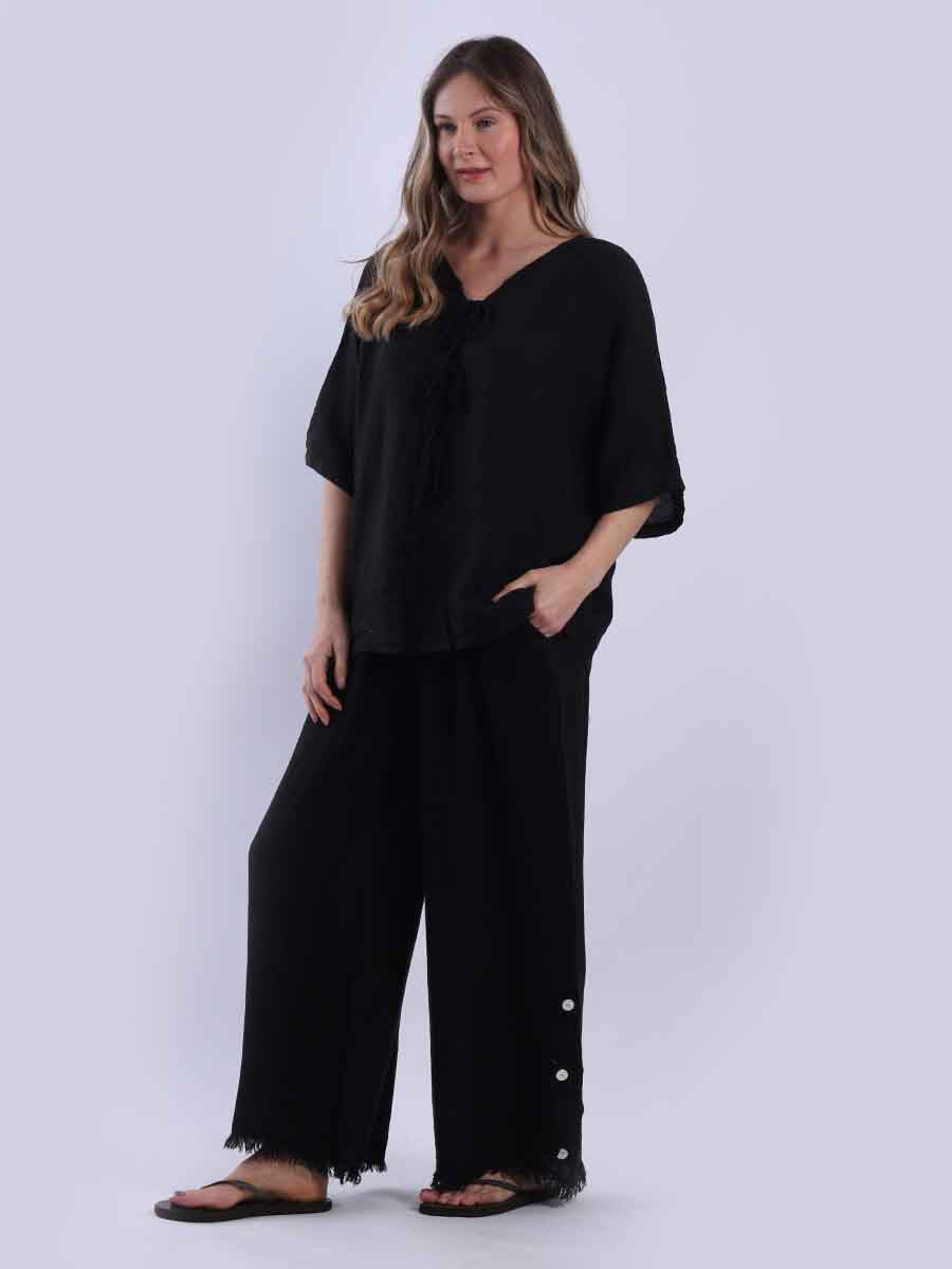 Ladies Plain Triple Tie Knot Linen Top