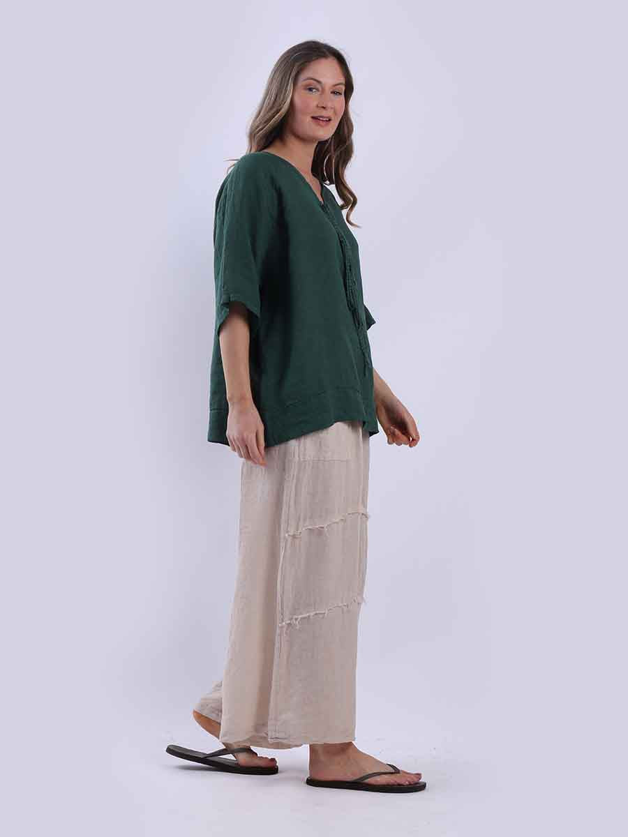 Ladies Plain Triple Tie Knot Linen Top
