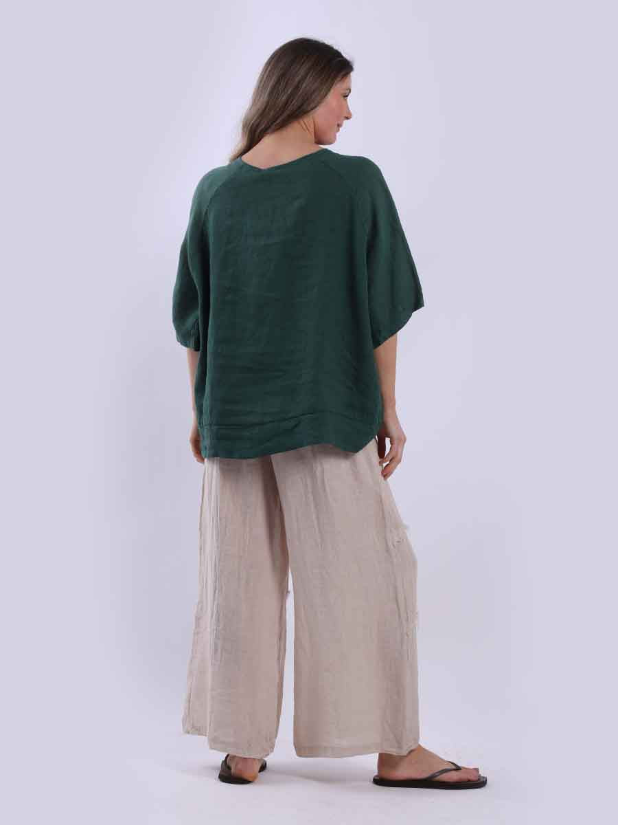 Ladies Plain Triple Tie Knot Linen Top