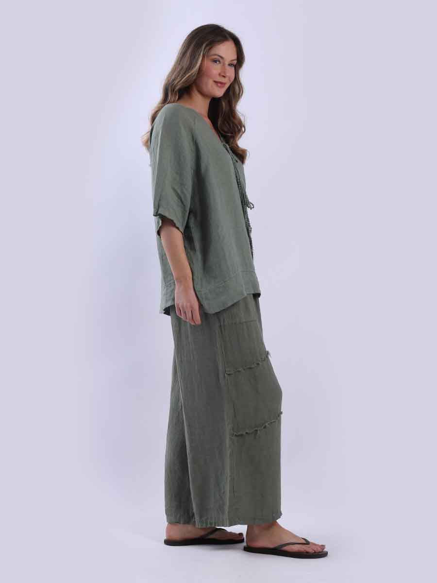 Ladies Plain Triple Tie Knot Linen Top