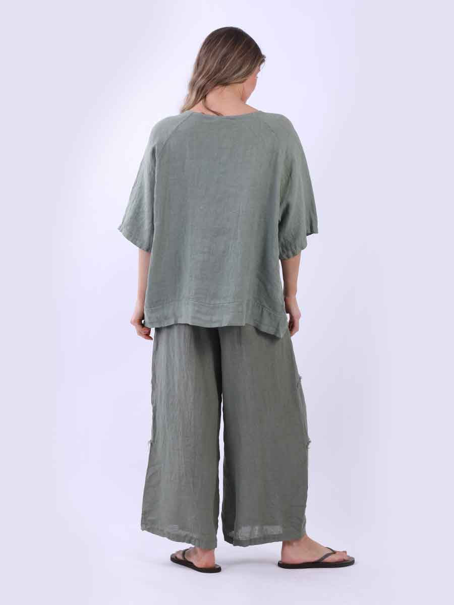 Ladies Plain Triple Tie Knot Linen Top