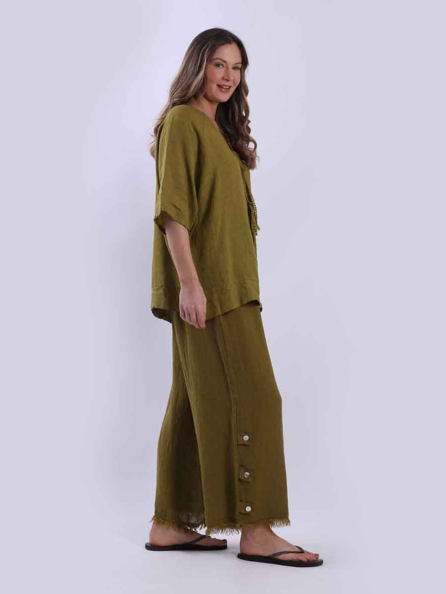 Ladies Plain Triple Tie Knot Linen Top