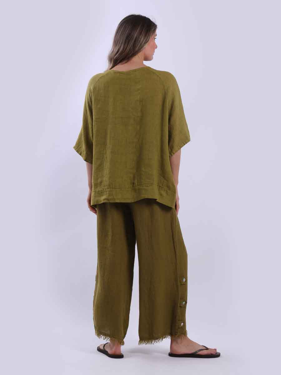 Ladies Plain Triple Tie Knot Linen Top