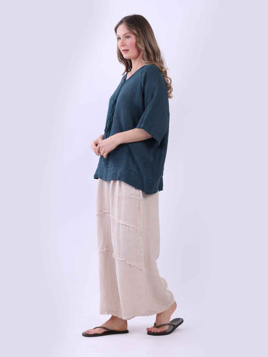Ladies Plain Triple Tie Knot Linen Top