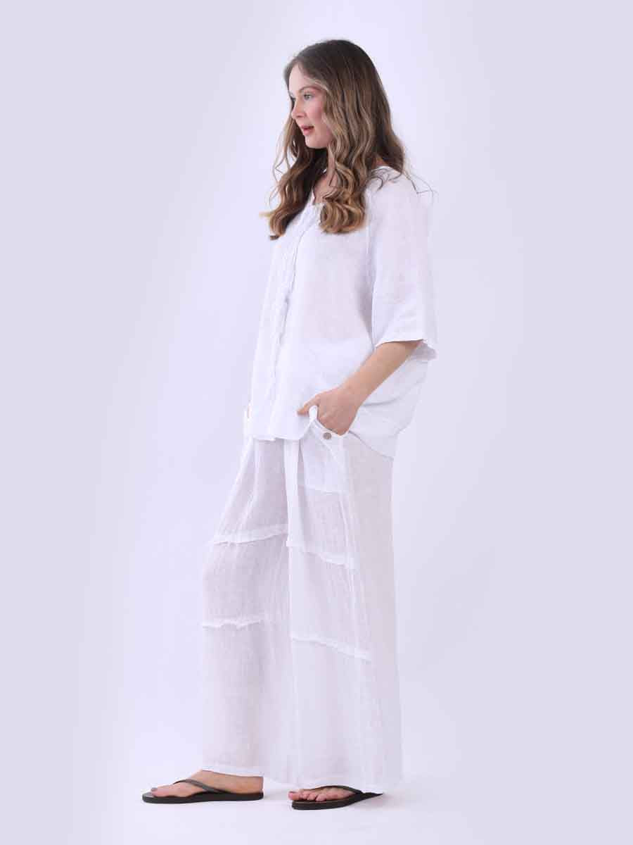 Ladies Plain Triple Tie Knot Linen Top