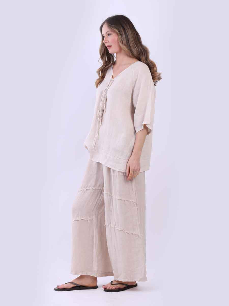 Ladies Plain Triple Tie Knot Linen Top