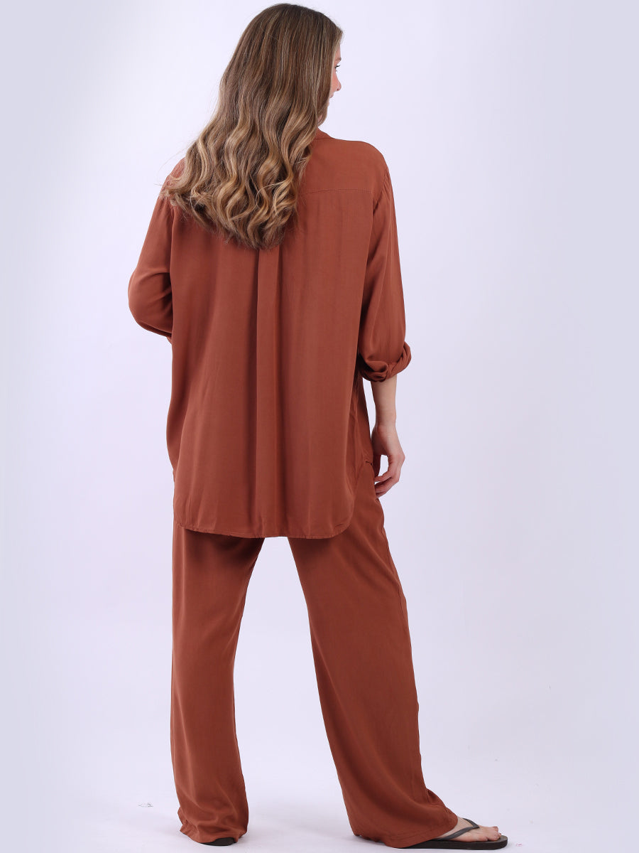 Women Plain Front Buttons Collared Shirt