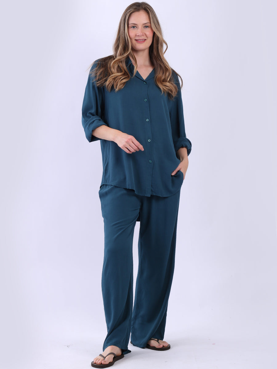 Women Plain Front Buttons Collared Shirt