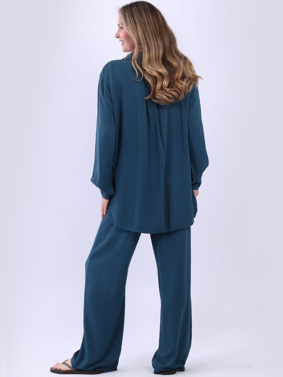 Women Plain Front Buttons Collared Shirt