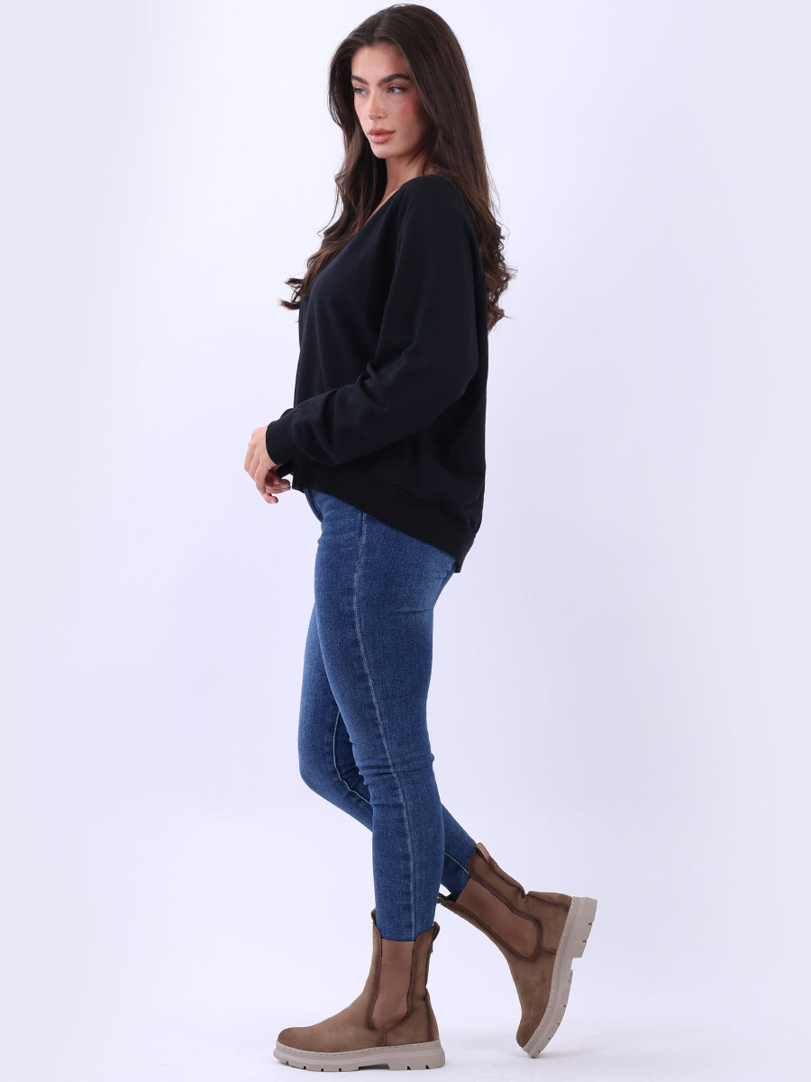 Women Cotton Solid Crop Sweat Top