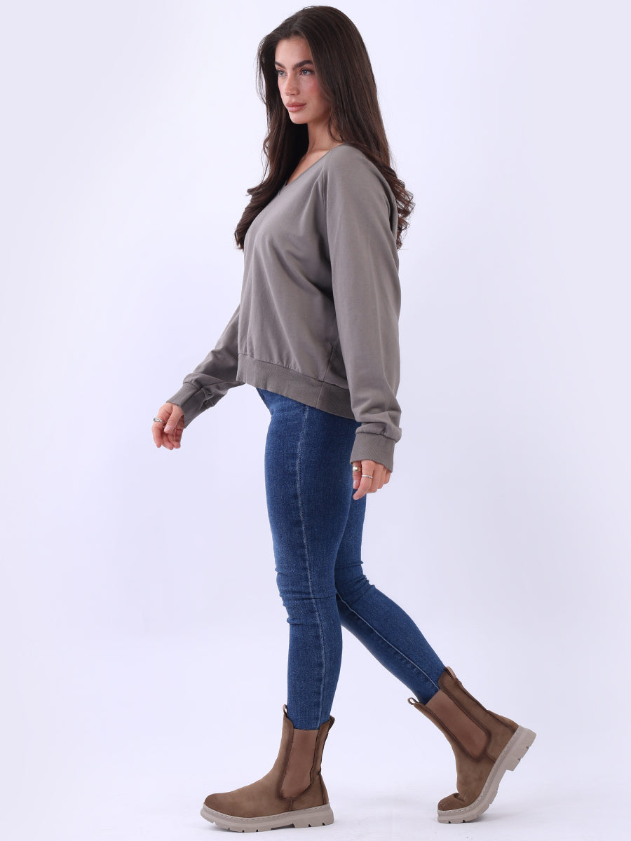 Women Cotton Solid Crop Sweat Top