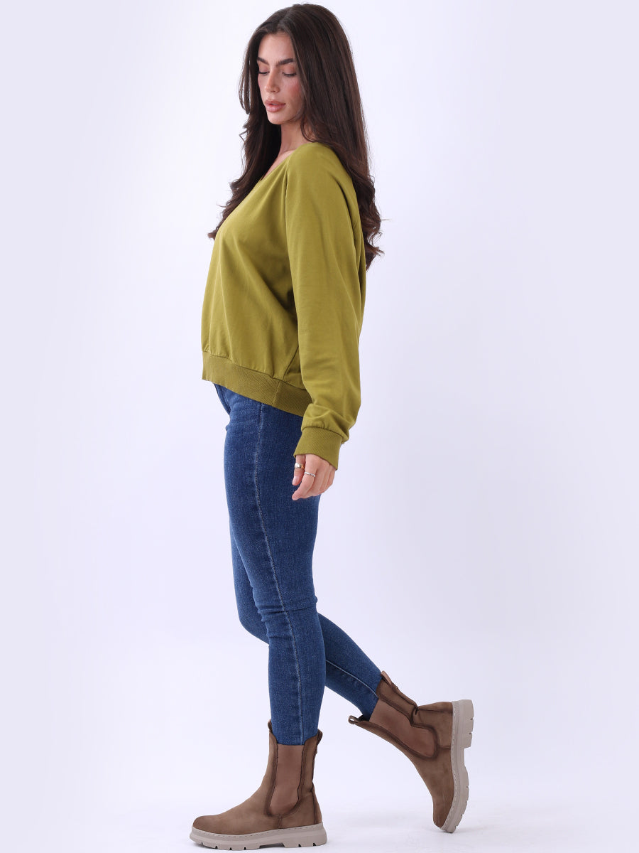 Women Cotton Solid Crop Sweat Top