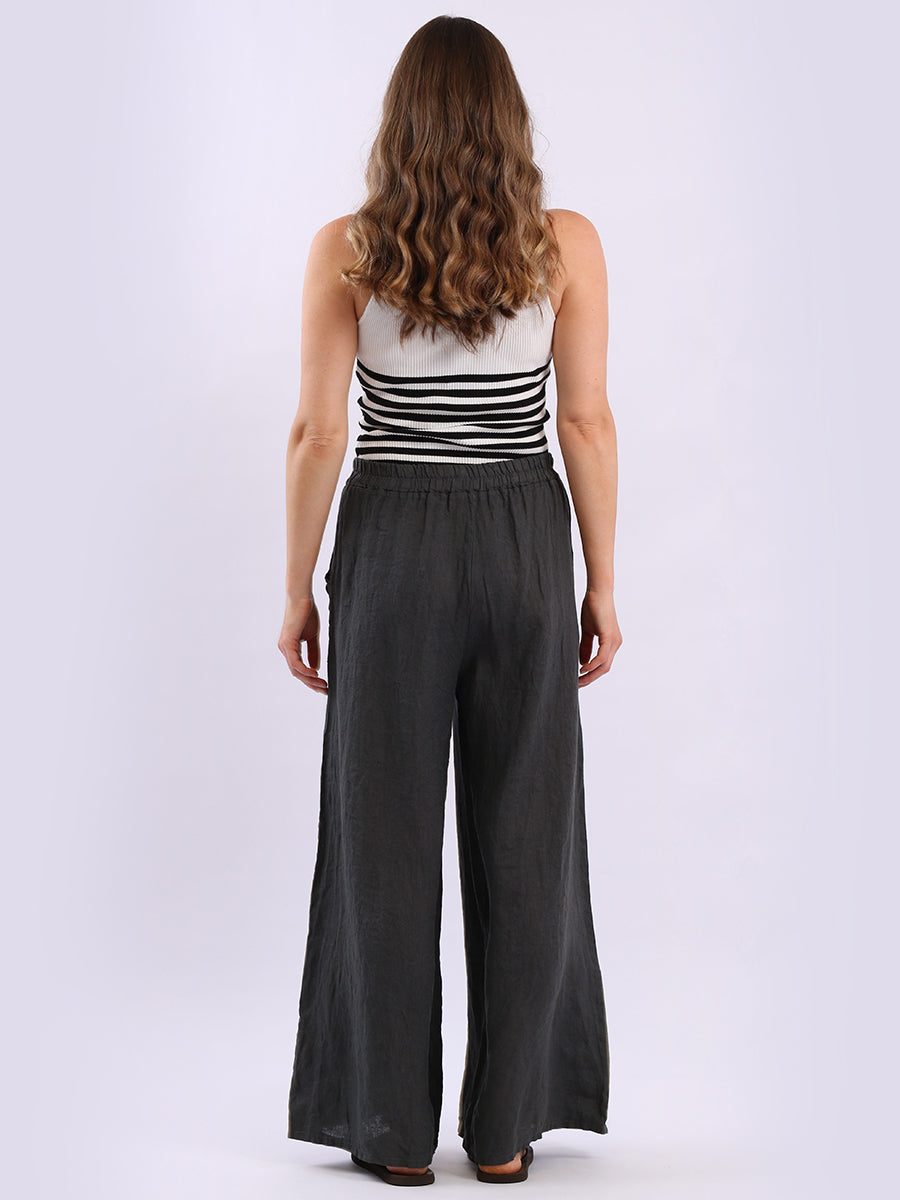 Buttoned Pockets Wide Leg Linen Pant
