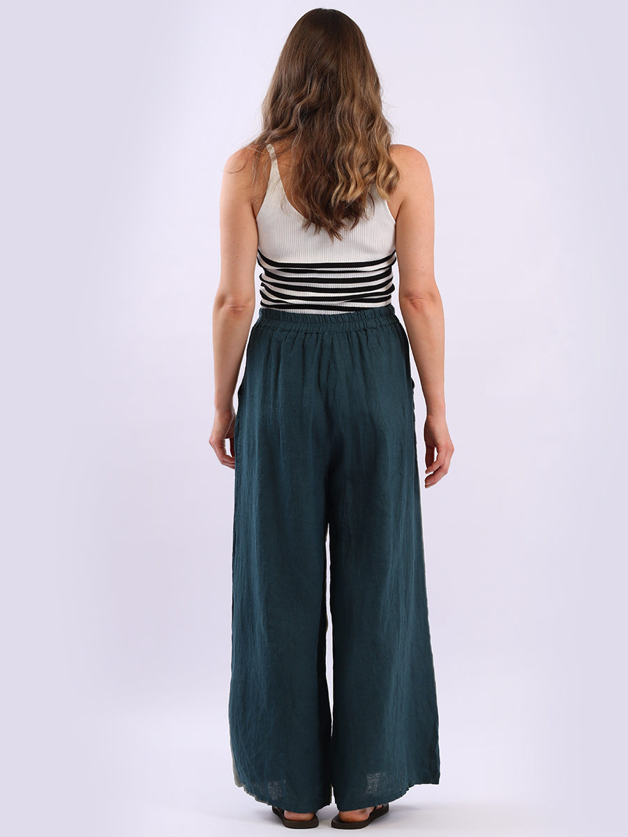 Buttoned Pockets Wide Leg Linen Pant