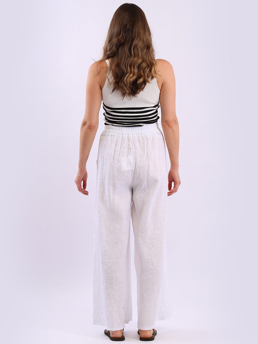 Buttoned Pockets Wide Leg Linen Pant