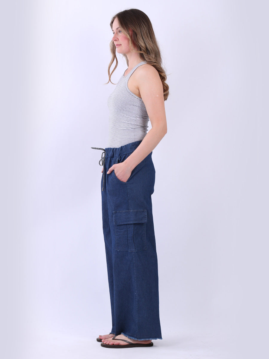 Women Plain Denim Cargo Pant