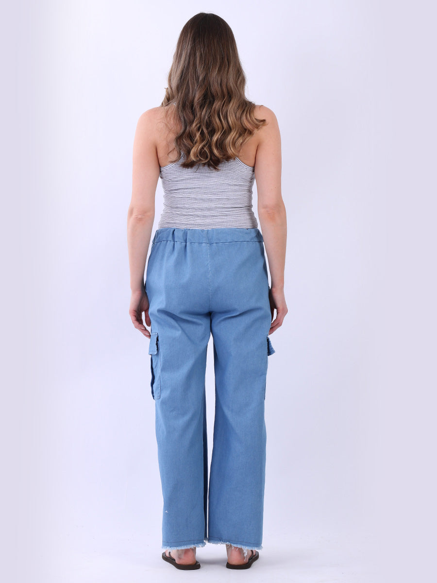 Women Plain Denim Cargo Pant