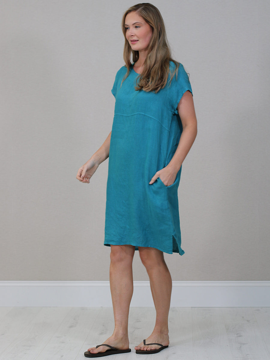 Women Linen Lagenlook Midi Dress