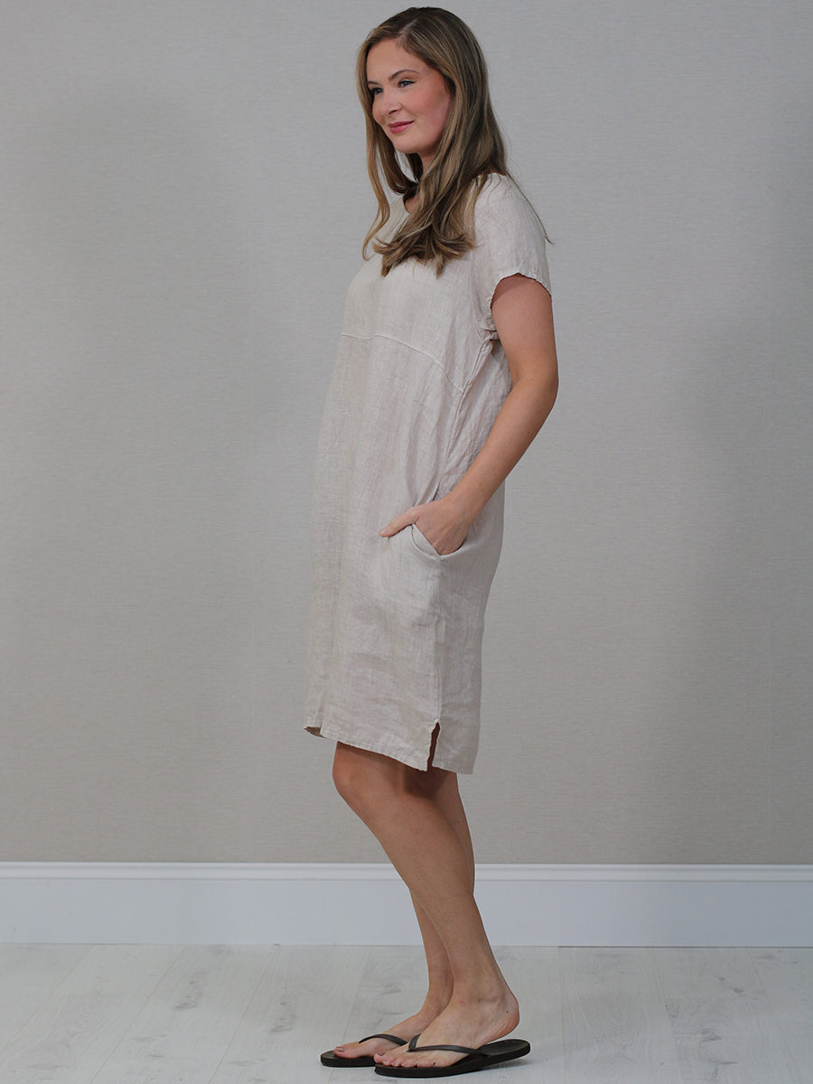 Women Linen Lagenlook Midi Dress
