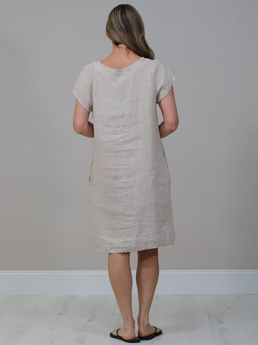 Women Linen Lagenlook Midi Dress