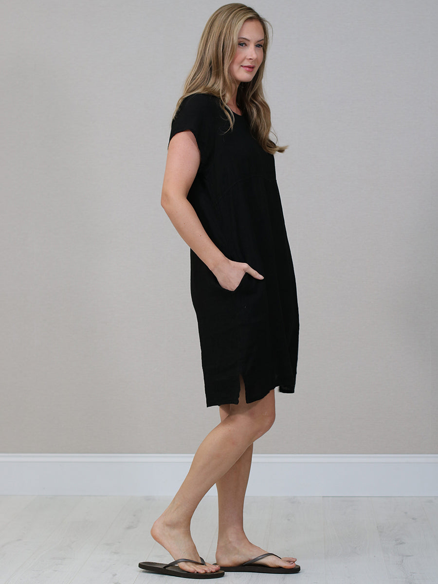 Women Linen Lagenlook Midi Dress