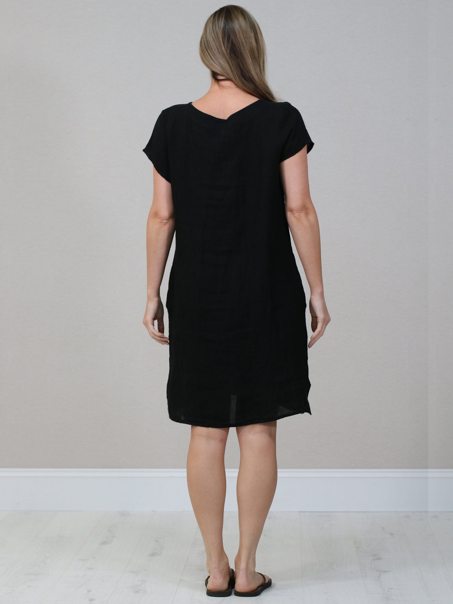 Women Linen Lagenlook Midi Dress