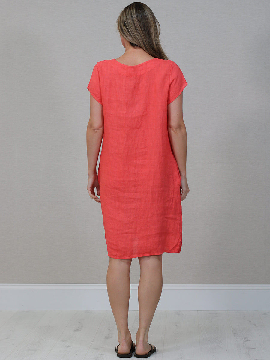 Women Linen Lagenlook Midi Dress