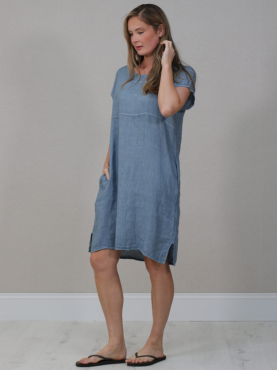 Women Linen Lagenlook Midi Dress
