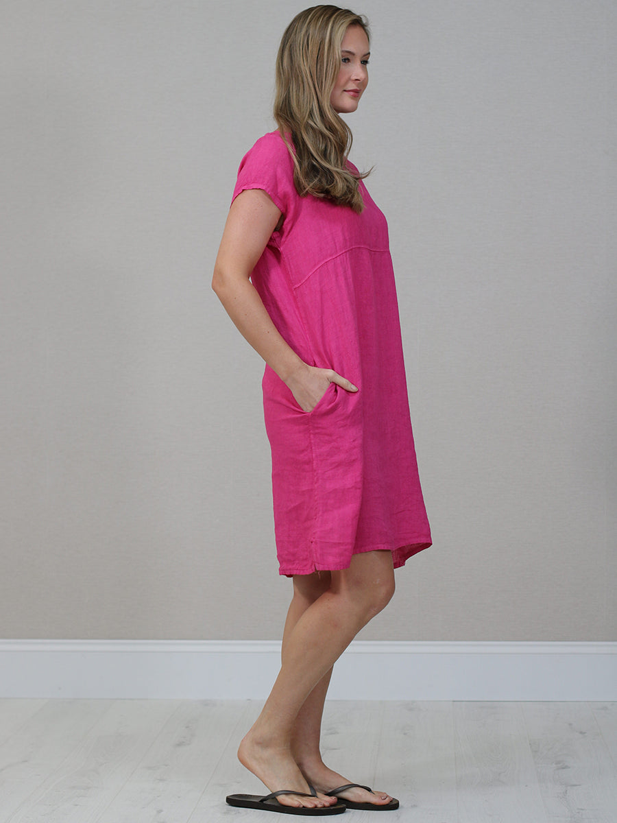 Women Linen Lagenlook Midi Dress