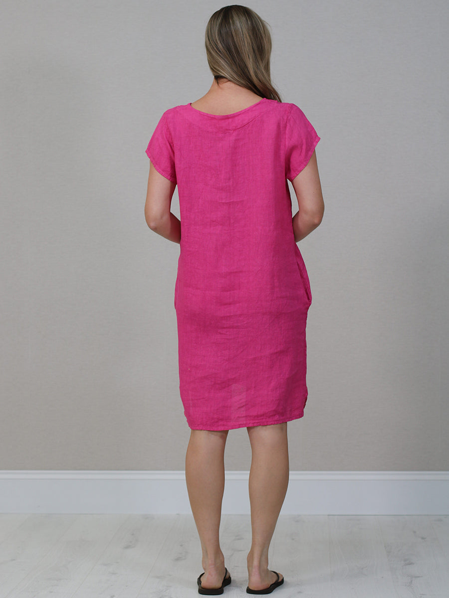 Women Linen Lagenlook Midi Dress