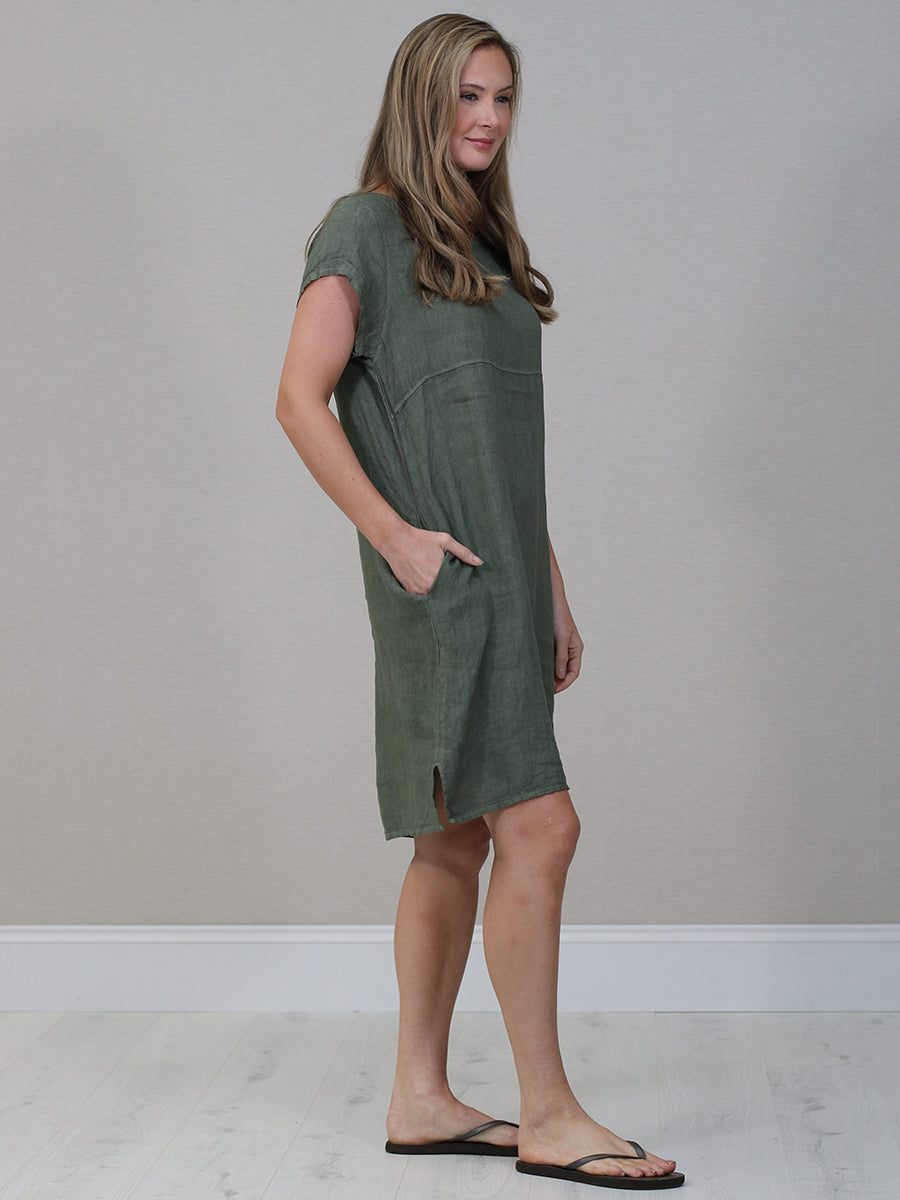 Women Linen Lagenlook Midi Dress