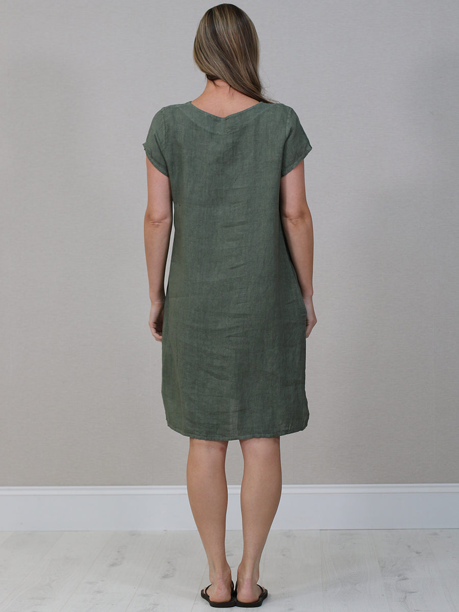 Women Linen Lagenlook Midi Dress