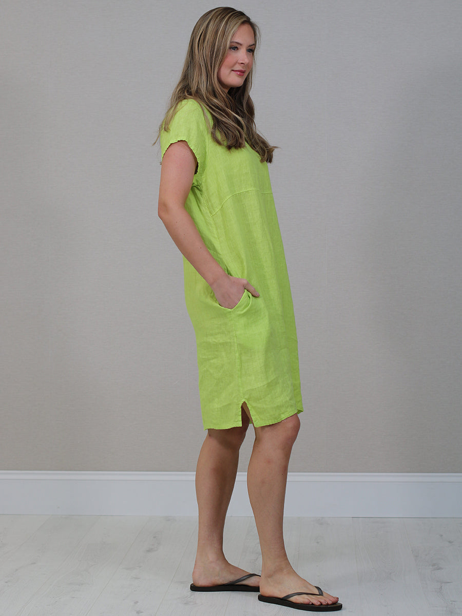Women Linen Lagenlook Midi Dress