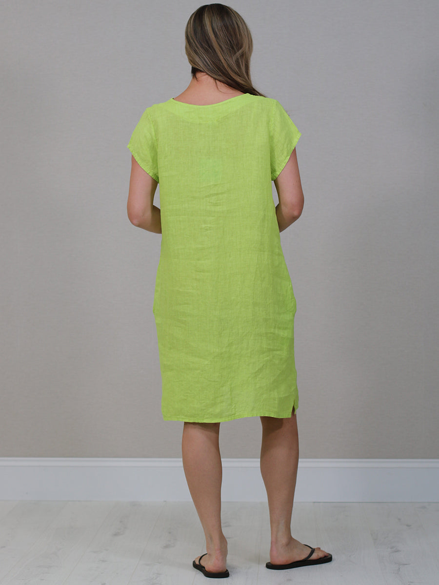 Women Linen Lagenlook Midi Dress