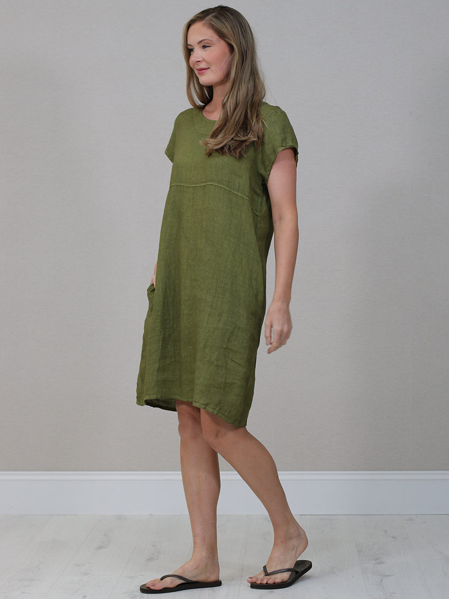 Women Linen Lagenlook Midi Dress