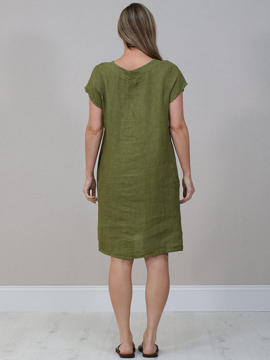 Women Linen Lagenlook Midi Dress