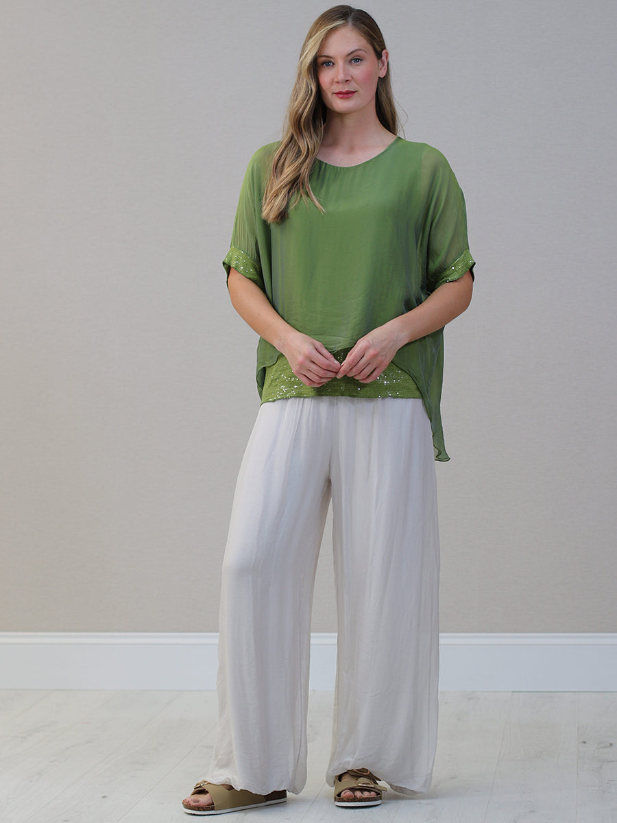 Plain Silk Tunic Top Olive