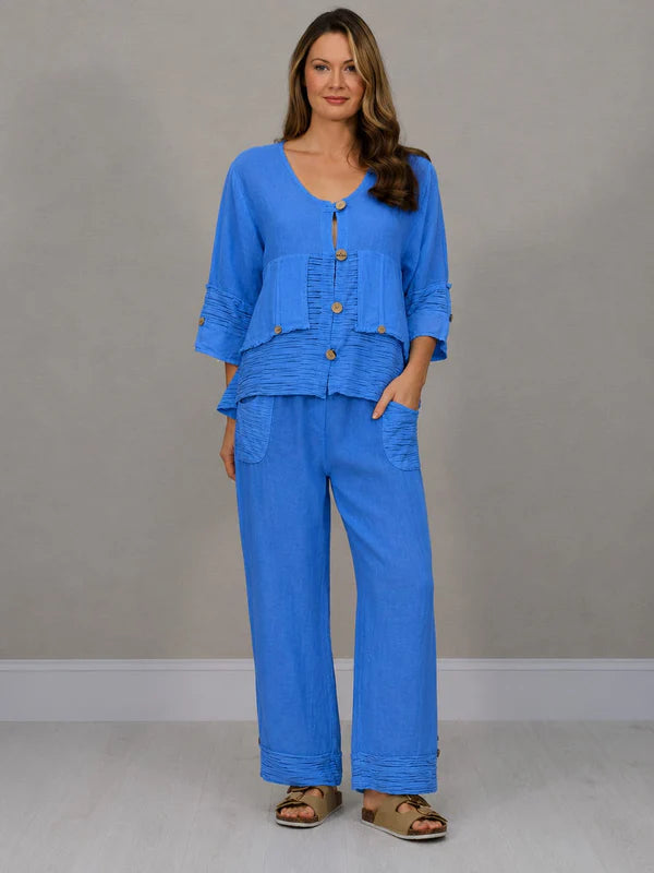 Ruffle Panel Button Down Linen Crop Top