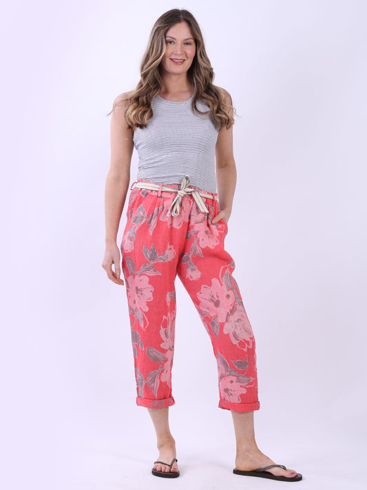 Ladies Floral Print Universal Fit Linen Trouser