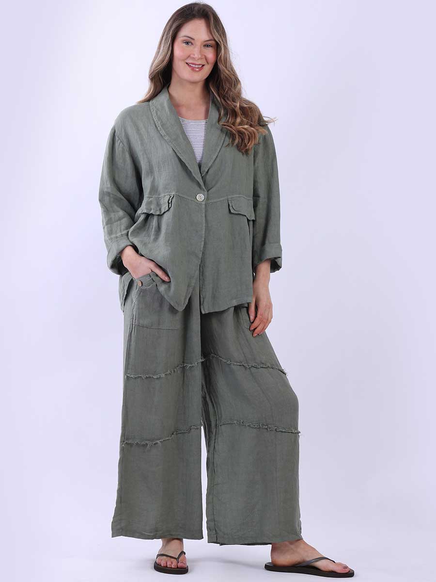 Plain Linen Jacket Khaki