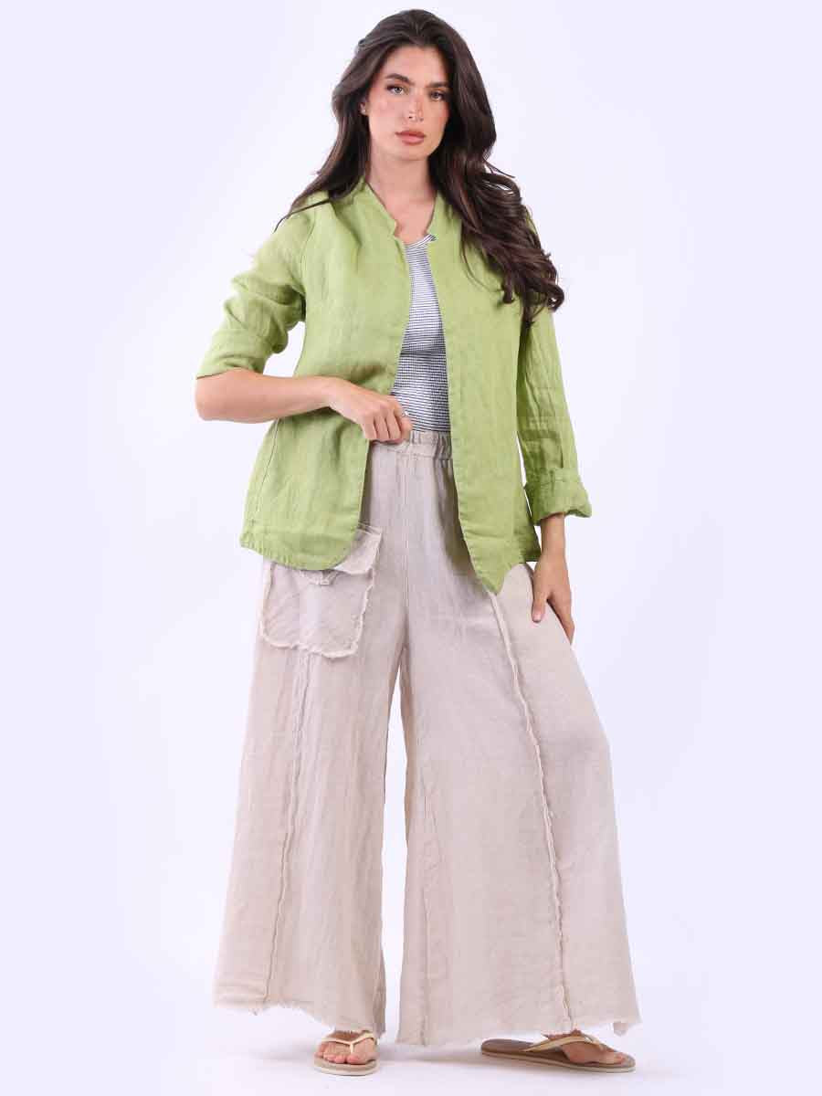 Open Front Linen Jacket Lime
