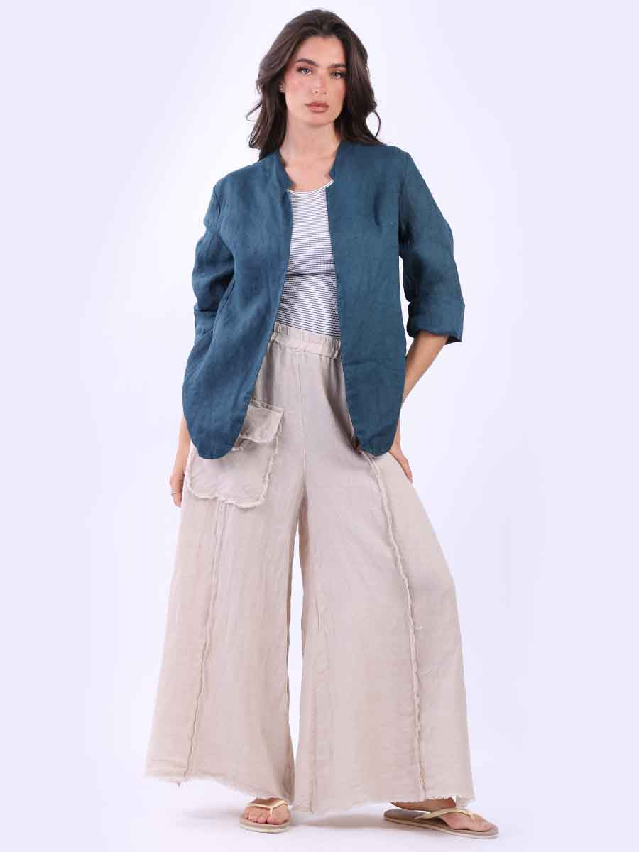 Open Front Linen Jacket Teal