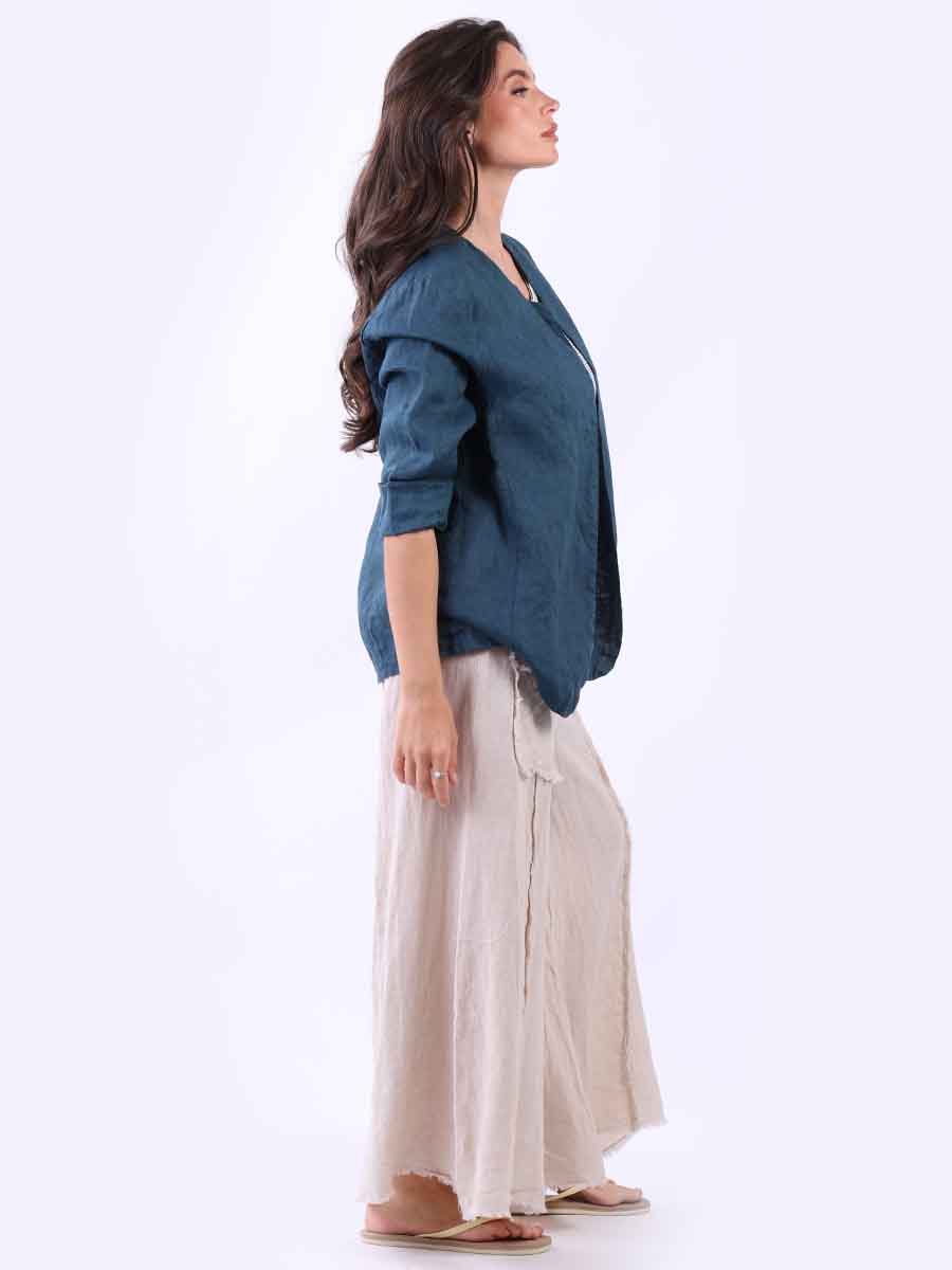 Ladies Open Front Solid Linen Jacket