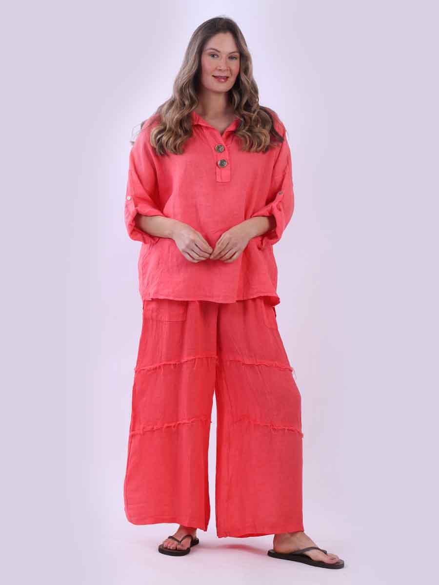 Plain Linen Top Coral